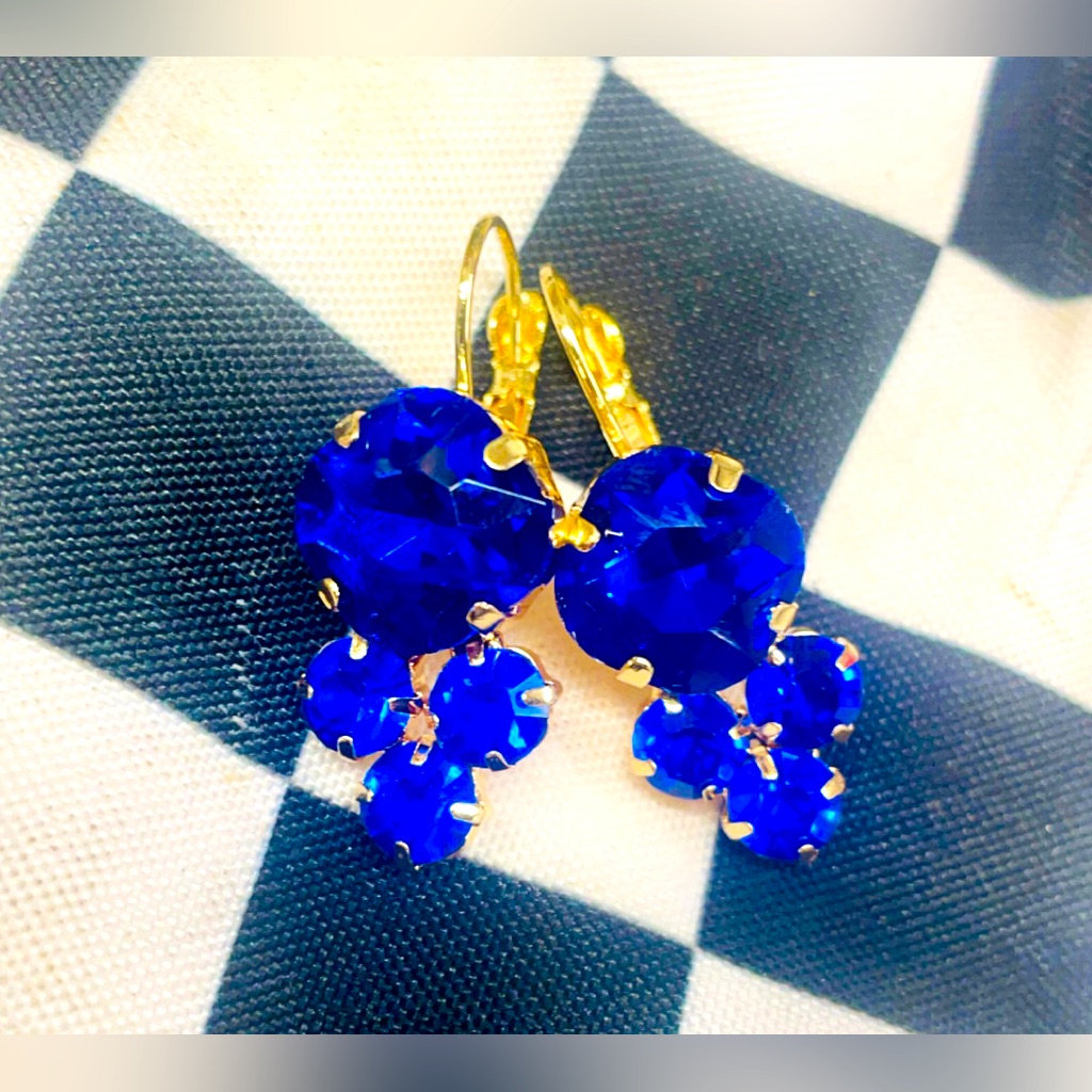 Gorgeous Cobalt Blue Fruit Salad Crystal Drop Earrings